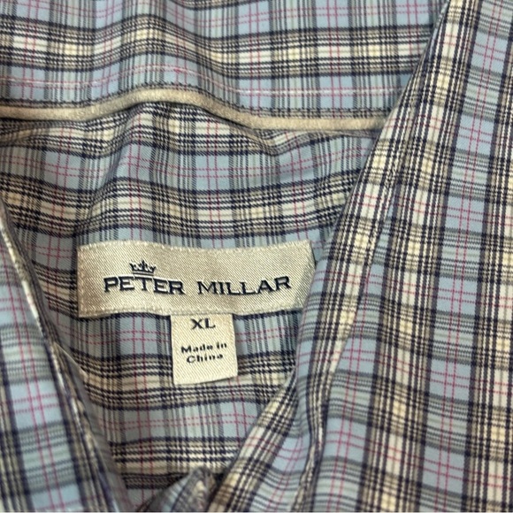 PETER MILLAR Blue Cotton-Stretch Sport LS Button Shirt Blue White Mens Sz XL - Picture 4 of 6